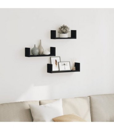 vidaXL Wall Shelf 3 pcs Black Engineered Wood — Size: 40 x 10 x 10.5 cm