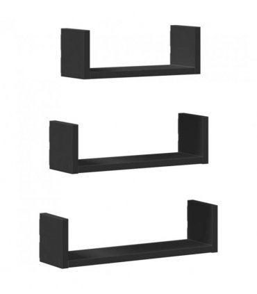 vidaXL Wall Shelf 3 pcs Black Engineered Wood — Size: 40 x 10 x 10.5 cm
