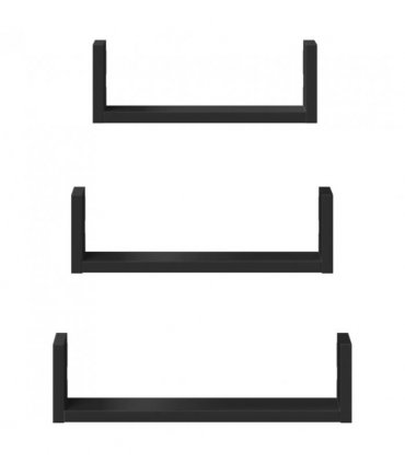 vidaXL Wall Shelf 3 pcs Black Engineered Wood — Size: 40 x 10 x 10.5 cm