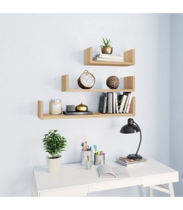 vidaXL Wall Display Shelf 3 pcs Sonoma Oak Engineered Wood — Size: 60 x 15 x 10 cm