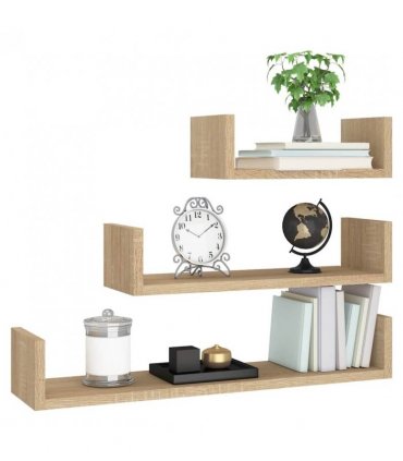 vidaXL Wall Display Shelf 3 pcs Sonoma Oak Engineered Wood — Size: 60 x 15 x 10 cm