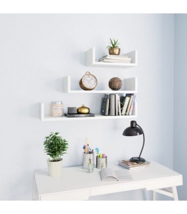 vidaXL Wall Display Shelf 3 pcs White Engineered Wood — Size: 60 x 15 x 10 cm