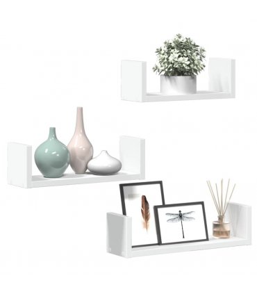 vidaXL Wall Shelf 3 pcs White Engineered Wood — Size: 40 x 10 x 10.5 cm