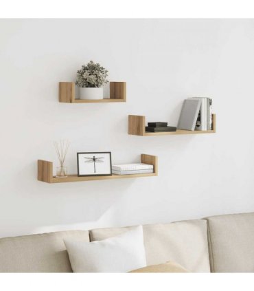 vidaXL Wall Shelves 3 pcs Artisan Oak Engineered Wood — Size: 60 x 15 x 10 cm