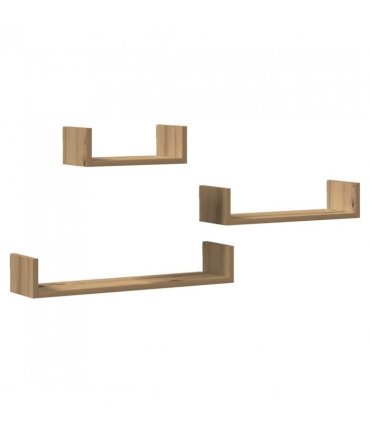 vidaXL Wall Shelves 3 pcs Artisan Oak Engineered Wood — Size: 60 x 15 x 10 cm