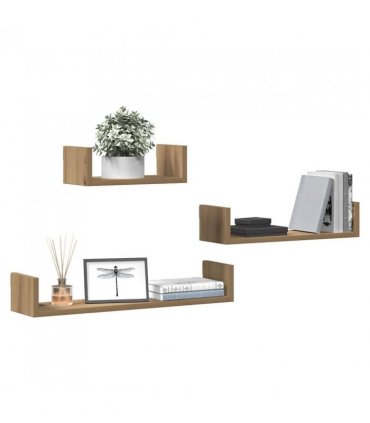 vidaXL Wall Shelves 3 pcs Artisan Oak Engineered Wood — Size: 60 x 15 x 10 cm