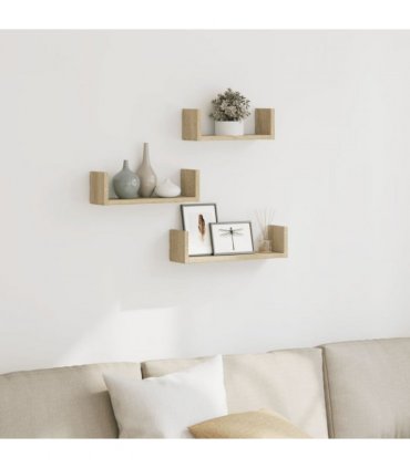 vidaXL Wall Shelf 3 pcs Sonoma Oak Engineered Wood — Size: 40 x 10 x 10.5 cm