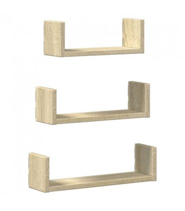 vidaXL Wall Shelf 3 pcs Sonoma Oak Engineered Wood — Size: 40 x 10 x 10.5 cm