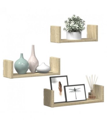 vidaXL Wall Shelf 3 pcs Sonoma Oak Engineered Wood — Size: 40 x 10 x 10.5 cm