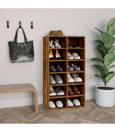 vidaXL Shoe Rack Smoked Oak 54x34x100.5 cm Engineered Wood