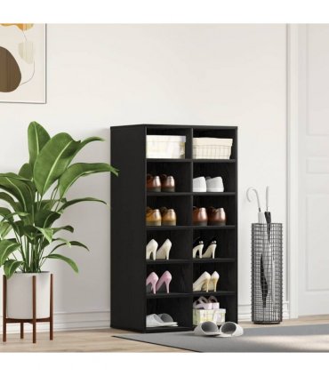 vidaXL Shoe Rack Black Oak 54x34x100.5 cm Engineered Wood