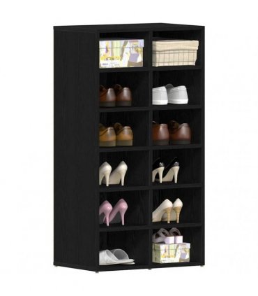 vidaXL Shoe Rack Black Oak 54x34x100.5 cm Engineered Wood