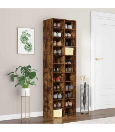 vidaXL Shoe Cabinet Smoked Oak 54x34x183 cm Engineered Wood