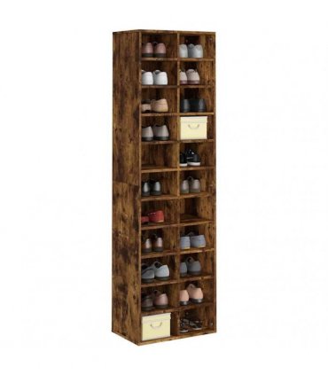 vidaXL Shoe Cabinet Smoked Oak 54x34x183 cm Engineered Wood