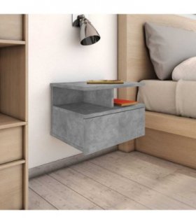 vidaXL Floating Nightstand | Concrete Grey | Engineered Wood | Compact