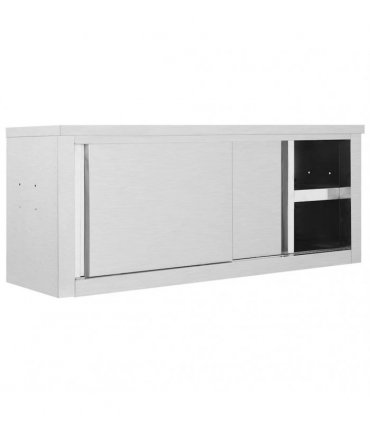 vidaXL Kitchen Wall Cabinet with Sliding Doors 120x40x50 cm Stainless Steel — Size: 120 x 40 x 50 cm