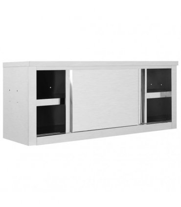 vidaXL Kitchen Wall Cabinet with Sliding Doors 120x40x50 cm Stainless Steel — Size: 120 x 40 x 50 cm