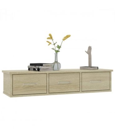 vidaXL Wall-mounted Drawer Shelf Sonoma Oak 88x26x18.5 cm Engineered Wood — Size: 90 cm