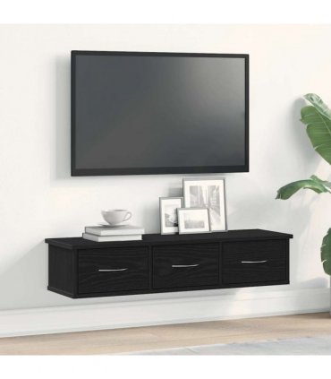 vidaXL Wall Cabinet Black Oak 88x26x18.5 cm Engineered Wood — Size: 90 cm