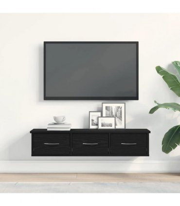 vidaXL Wall Cabinet Black Oak 88x26x18.5 cm Engineered Wood — Size: 90 cm