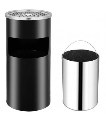 vidaXL Ashtray Dustbin | Black | Powder coated steel | Standard | Wall mounting