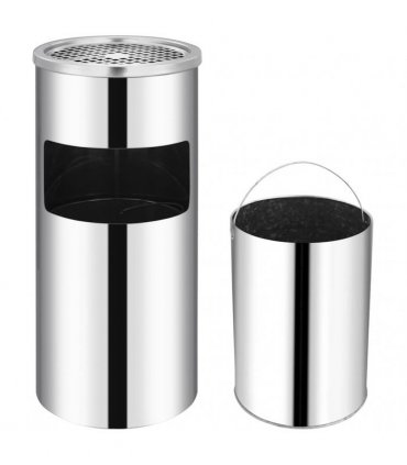 vidaXL Ashtray Dustbin | Silver | Stainless Steel | Medium | Removable Covers