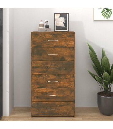 vidaXL Sideboard with 6 Drawers Smoked Oak 50x34x96 cm Engineered Wood