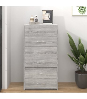 vidaXL Sideboard with 6 Drawers Grey Sonoma 50x34x96 cm Engineered Wood
