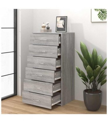 vidaXL Sideboard with 6 Drawers Grey Sonoma 50x34x96 cm Engineered Wood