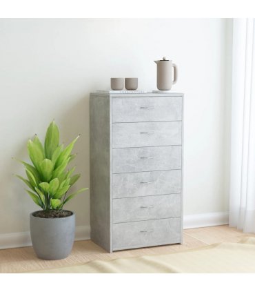 vidaXL Sideboard with 6 Drawers Concrete Grey 50x34x96 cm Engineered Wood