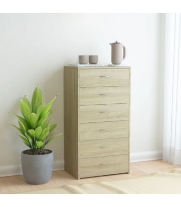 vidaXL Sideboard with 6 Drawers Sonoma Oak 50x34x96 cm Engineered Wood