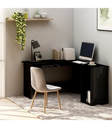 vidaXL L-Shaped Corner Desk High Gloss Black 120x140x75 cm Engineered Wood