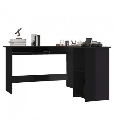 vidaXL L-Shaped Corner Desk High Gloss Black 120x140x75 cm Engineered Wood