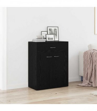 vidaXL Sideboard with Drawer Black Oak 60 x 30 x 75 cm Engineered Wood