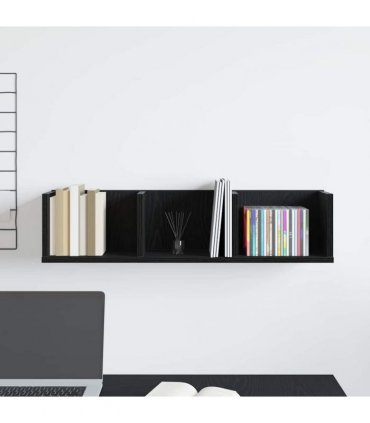 vidaXL Wall Shelf with Shelf Black Oak 75 x 18 x 18 cm Engineered Wood