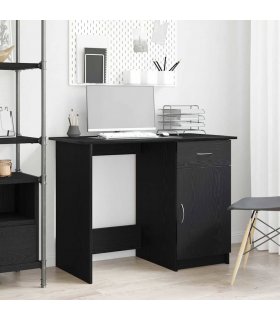 vidaXL Desk with Drawer Black Oak 100 x 50 x 76 cm Engineered Wood — V0672023416