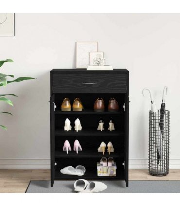 vidaXL Shoe Rack with Drawer Black Oak 60 x 35 x 84 cm Engineered Wood