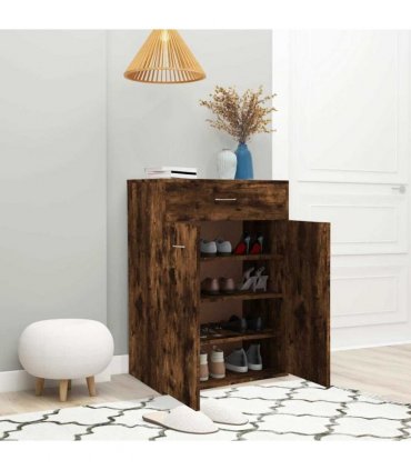 vidaXL Shoe Cabinet | Smoked Oak | Engineered Wood | Compact | Storage
