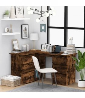 vidaXL Corner Desk Smoked Oak 145x100x76 cm Engineered Wood