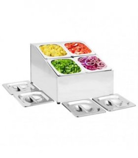 vidaXL Gastronorm Container Holder with 4 GN 1/6 Pan Stainless Steel — Size: 40 x 34 x 25 cm
