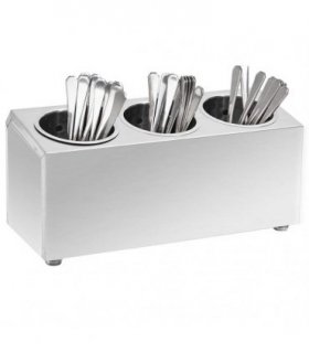 vidaXL Cutlery Holder 3 Grids Rectangular Stainless Steel — Size: 38.5 x 15 x 18 cm