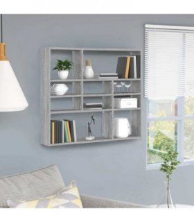 vidaXL Wall Shelf Grey Sonoma 90x16x78 cm Engineered Wood