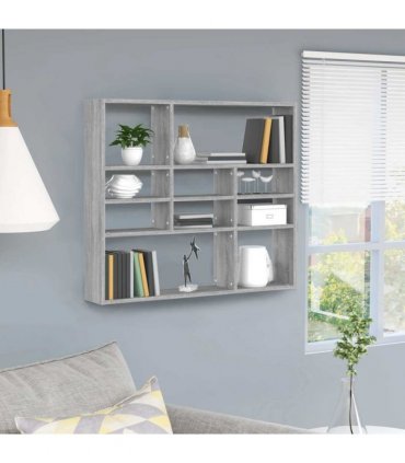 vidaXL Wall Shelf Grey Sonoma 90x16x78 cm Engineered Wood