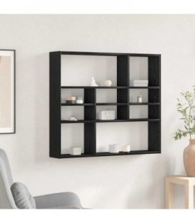 vidaXL Wall Shelf Black Oak 90x16x78 cm Engineered Wood