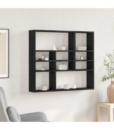 vidaXL Wall Shelf Black Oak 90x16x78 cm Engineered Wood