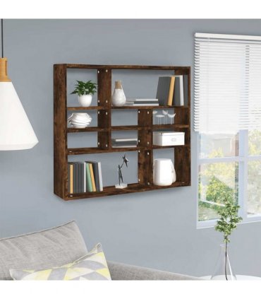 vidaXL Wall Shelf Smoked Oak 90x16x78 cm Engineered Wood