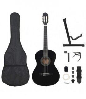 vidaXL 12 Piece Classical Guitar Beginner Set Black 4/4 39"