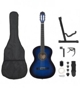 vidaXL 12 Piece Classical Guitar Beginner Set Blue 4/4 39"