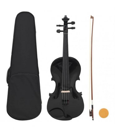 vidaXL Violin Full Set with Bow and Chin Rest Black 4/4