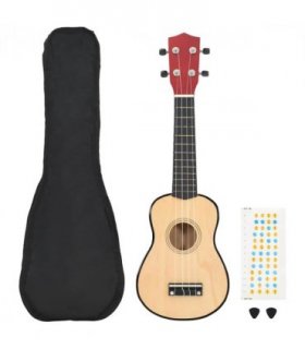vidaXL Soprano Ukulele Set with Bag for Kids Light Wood 23" — Colour: light brown